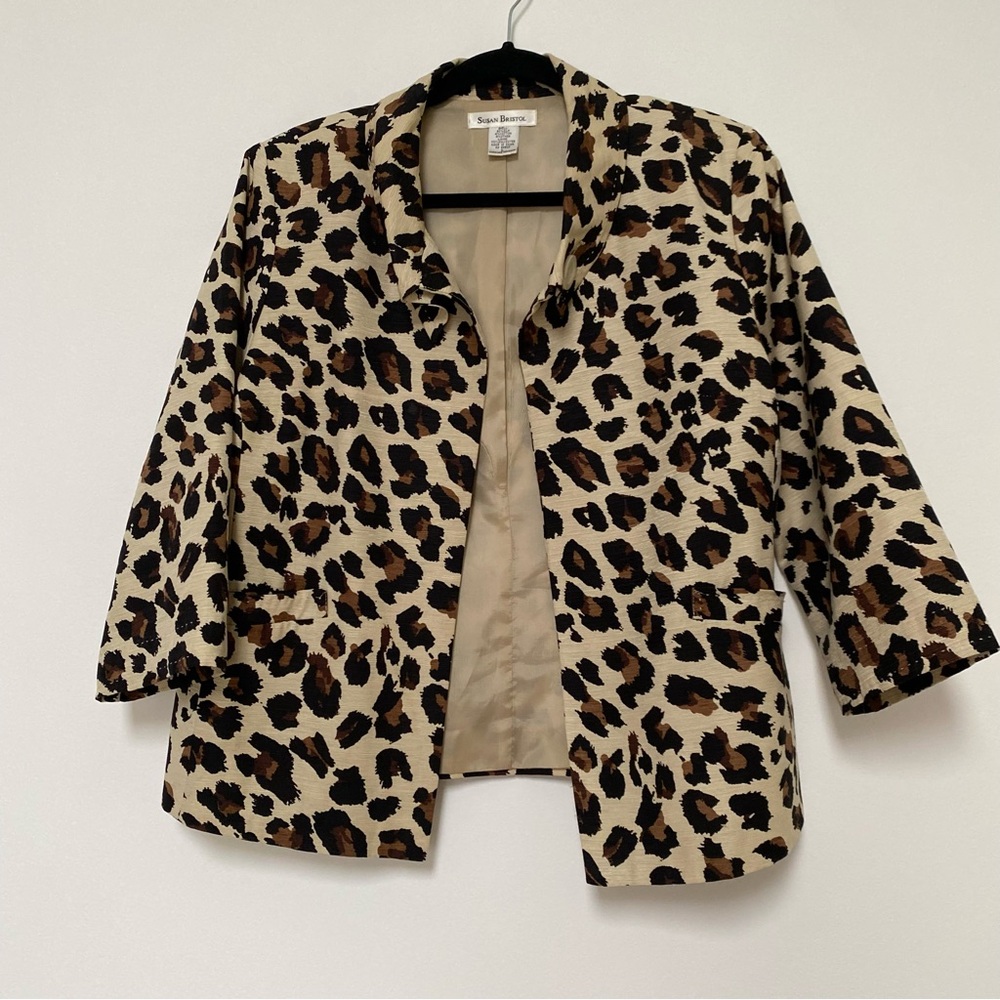 Susan Bristol Silk Animal Print Blazer L